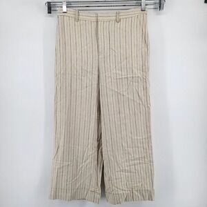 Lauren Ralph Lauren Women cream Striped Wide Leg Linen Blend cuffed Pants Size 8